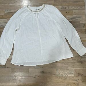 DownEast Cream Blouse with Beaded Detail